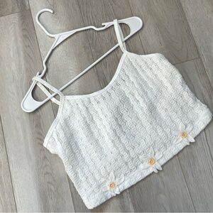 Vintage Daisy Tank crop squiggle stripe knit womens White (small) retro twee